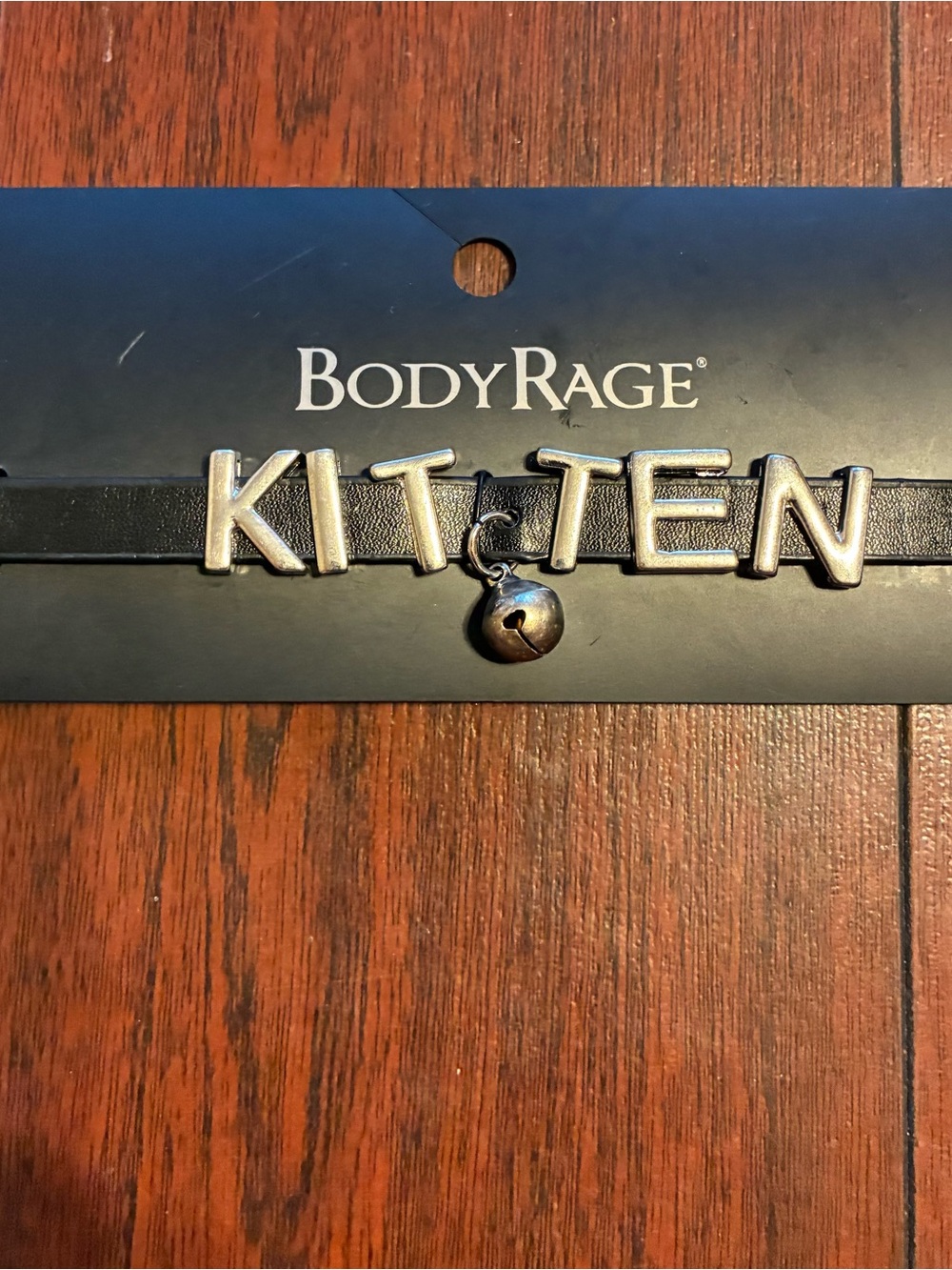 BodyRage Silver 'KIT-TEN' Charm Choker Necklace - Black Strap
